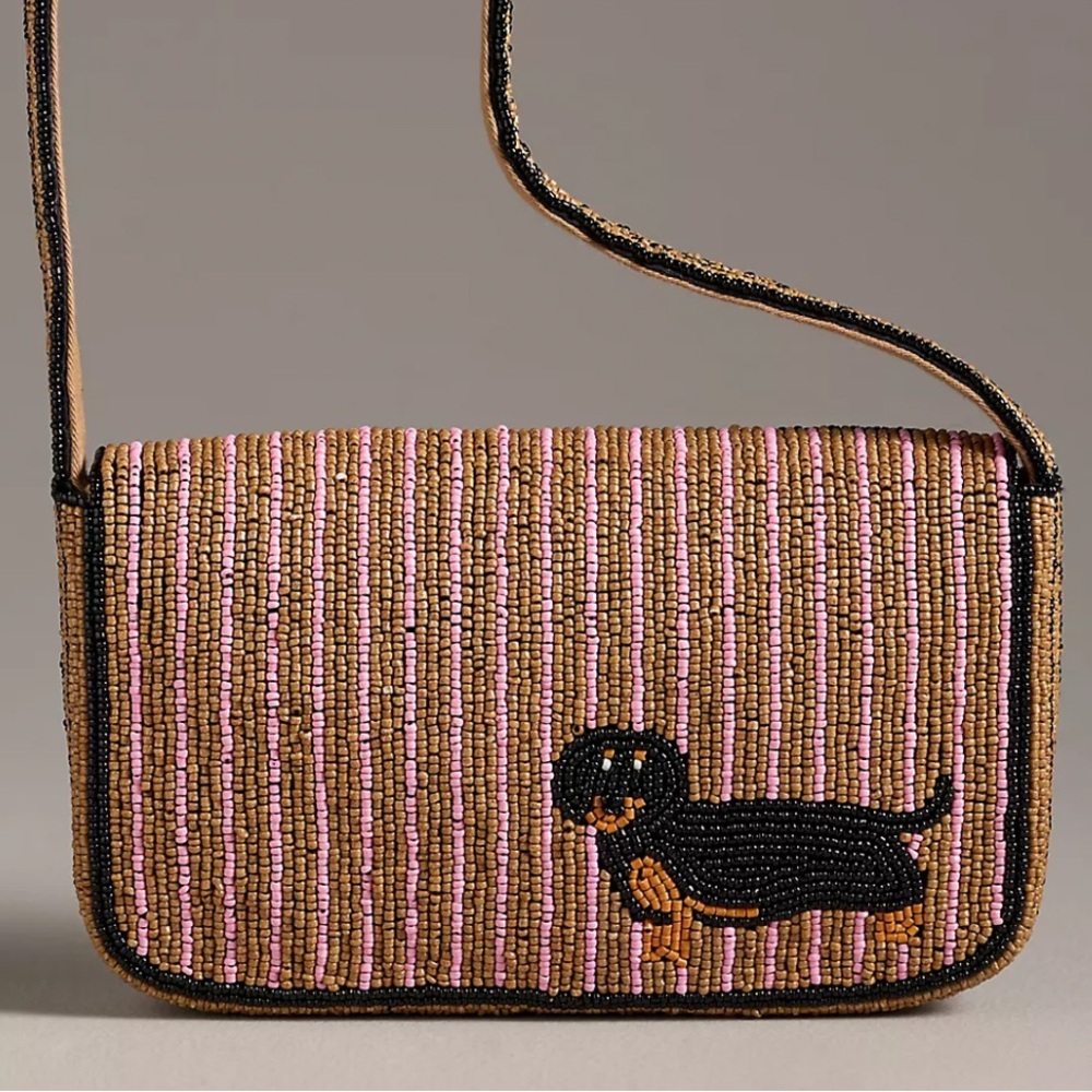Fiona Striped Beaded Dachshund Shoulder Bag - Picture 2 of 9
